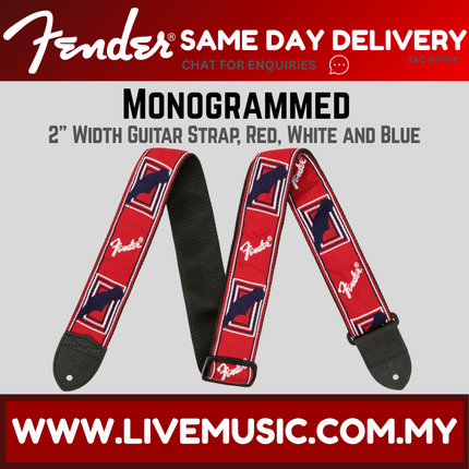 Fender 2 Inch Monogrammed Strap, Red/White/Blue
