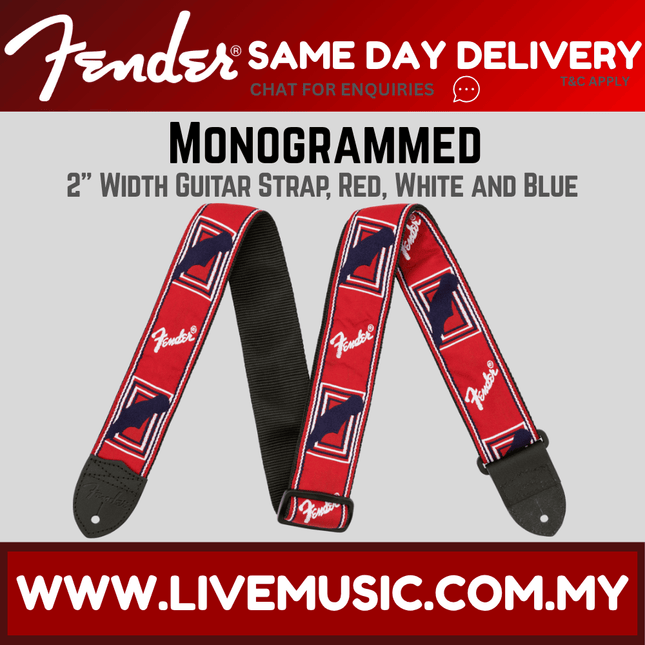 Fender 2 Inch Monogrammed Strap, Red/White/Blue