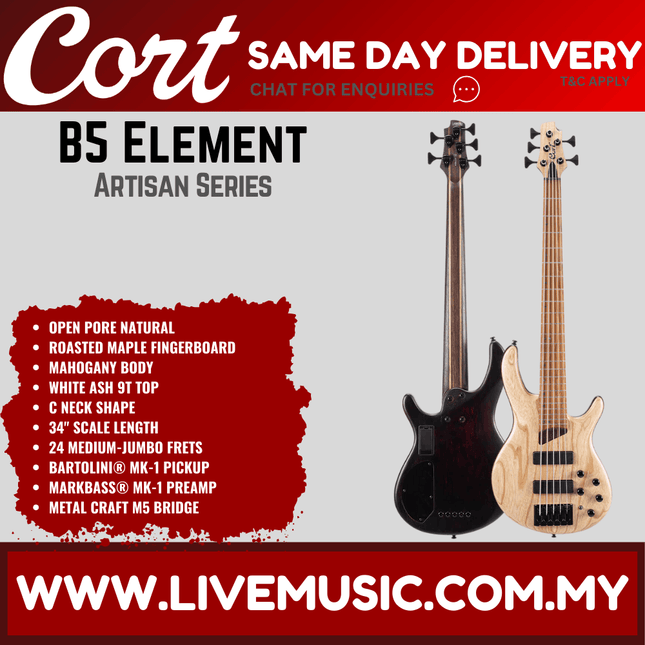 Cort B-5 Element Electric 5-String Bass W/Bag - Open Pore Natural ( B5 Element / B5Element )