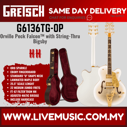 Gretsch G6136TG-OP Ltd Ed Orville Peck Falcon Electric Guitar w/String-Thru Bigsby, Ebony FB, Oro Sparkle