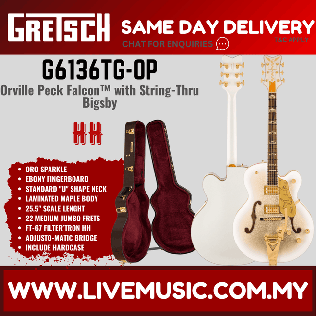 Gretsch G6136TG-OP Ltd Ed Orville Peck Falcon Electric Guitar w/String-Thru Bigsby, Ebony FB, Oro Sparkle
