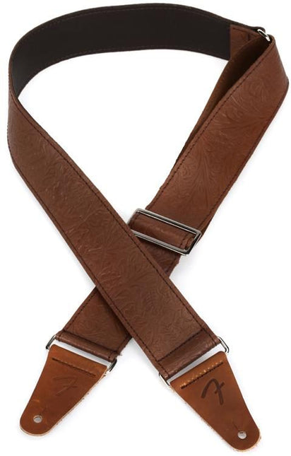 Fender 2inch Tooled Leather Guitar Strap - Brown