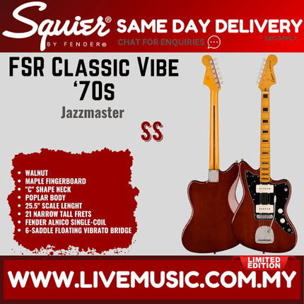 Squier FSR Classic Vibe 70s Jazzmaster Electric Guitar, Maple FB, Walnut