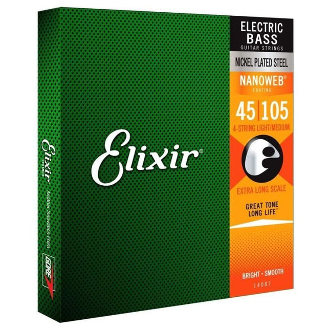 Elixir 14087 Nanoweb Medium/Extra Long Scale Electric Bass Strings (45-105)