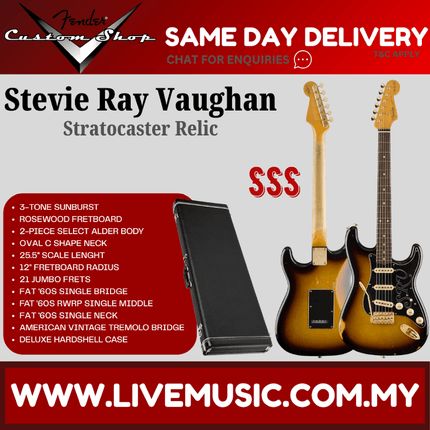 Fender Custom Shop Stevie Ray Vaughan Signature Stratocaster Relic Guitar, 3-Tone Sunburst