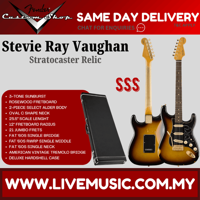 Fender Custom Shop Stevie Ray Vaughan Signature Stratocaster Relic Guitar, 3-Tone Sunburst