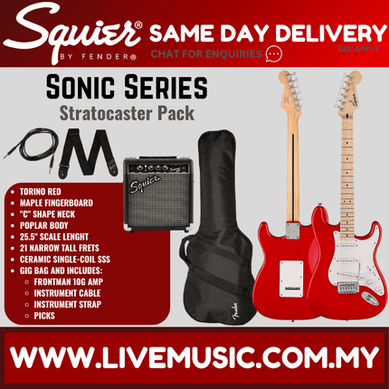 Squier Sonic Stratocaster Pack w/Gig Bag, Maple FB, Torino Red