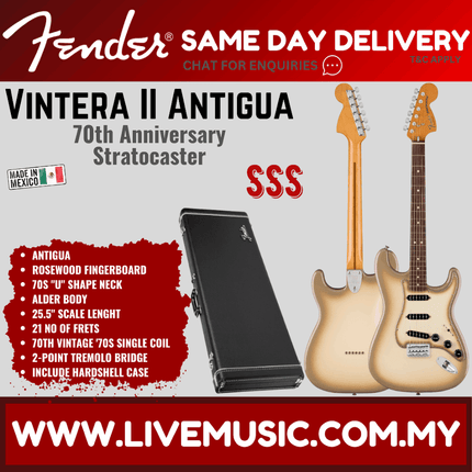 Fender 70th Anniversary Vintera II Antigua Stratocaster Electric Guitar, RW FB, Antigua