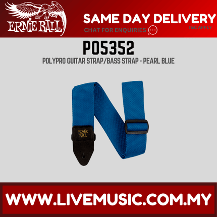 Ernie Ball 5352 Polypro Guitar Strap With Leather Ends, Pearl Blue and Black