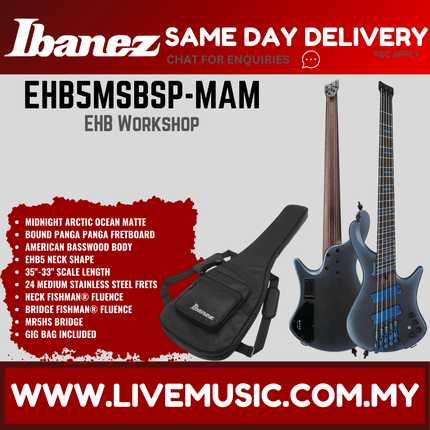 Ibanez EHB5MSBSP-MAM EHB Series Headless Electric Bass, Midnight Arctic Ocean Matte (EHB5MSBSP MAM/EHB5MSBSPMAM)