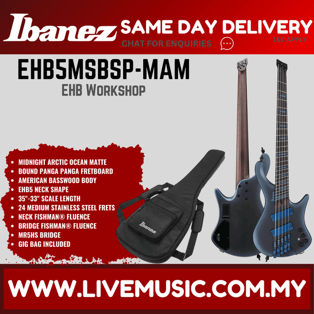 Ibanez EHB5MSBSP-MAM EHB Series Headless Electric Bass, Midnight Arctic Ocean Matte (EHB5MSBSP MAM/EHB5MSBSPMAM)