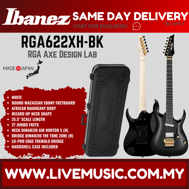 Ibanez RGA622XH-BK Electric Guitar w/Case, Black ( RGA622XH BK / RGA622XHBK )