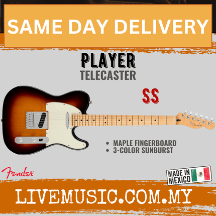 Fender Player Telecaster Electric Guitar, Maple Fretboard - 3-Tone Sunburst