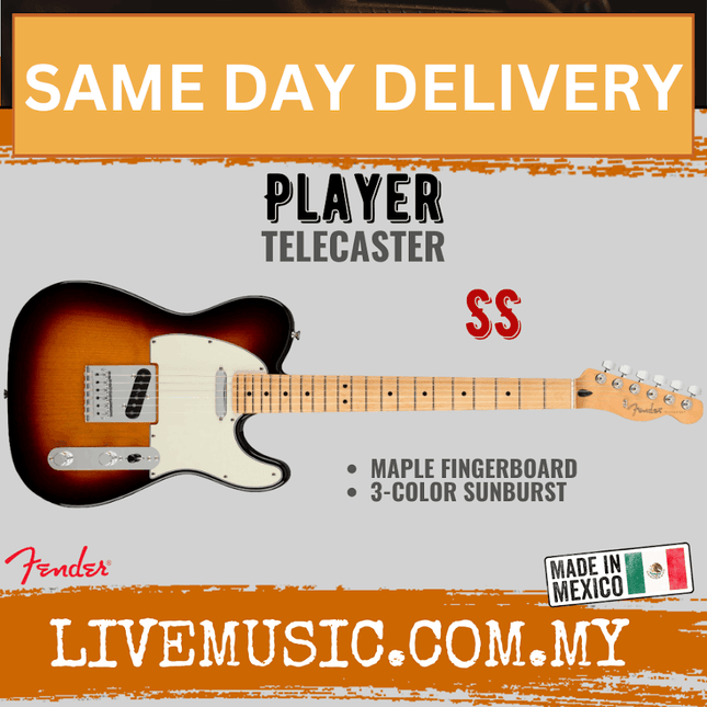 Fender Player Telecaster Electric Guitar, Maple Fretboard - 3-Tone Sunburst