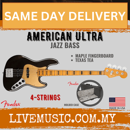 Fender American Ultra Jazz Bass Guitar, Maple Fretboard with Case - Texas Tea