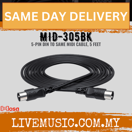 Hosa MID-305BK MIDI Cable, 5ft - Black (MID305BK/MID 305)