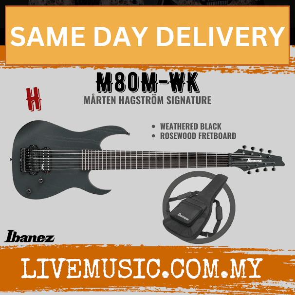 IBANEZ M80M-WK MARTEN HAGSTROM SIGNATURE 8 STRING IN WEATHERED BLACK ( M80M WK / M80MWK )