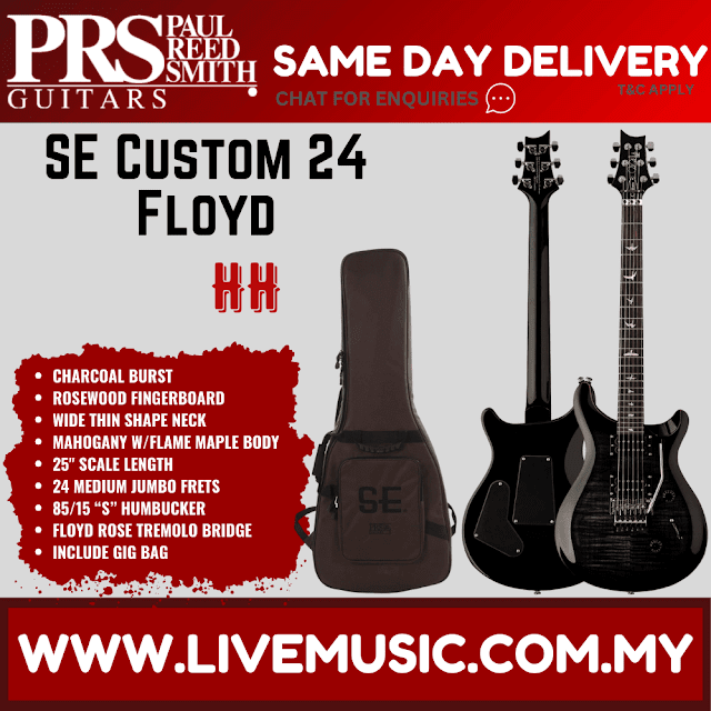 PRS SE Custom 24 Floyd Electric Guitar, Ebony Fretboard, Charcoal Burst