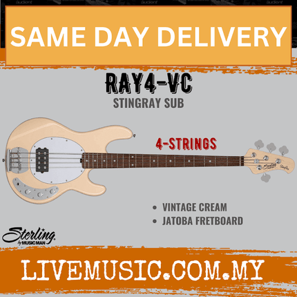 Sterling Ray4 Stingray 4-String Electric Bass Guitar Jatoba Fretboard - Vintage Cream (Ray-4/Ray 4)