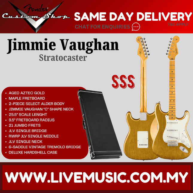 Fender Custom Shop Jimmie Vaughan Stratocaster Electric Guitar, Maple FB, Aged Aztec Gold