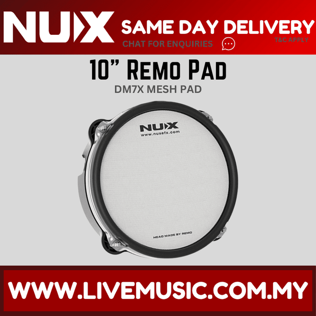NUX 10" Remo Mesh Head Drum Pad With Dual Triggering Sensitivity Compatible With Majority Drums