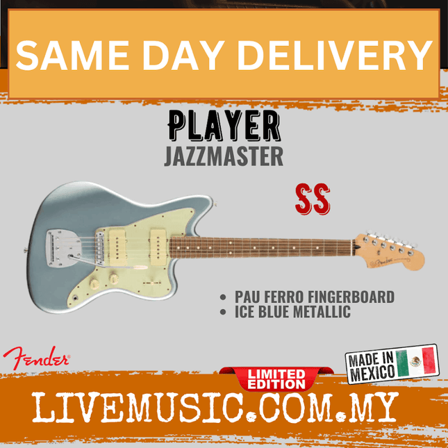 Fender Limited Edition Player Jazzmaster Electric Guitar, Pau Ferro FB, Ice Blue Metallic