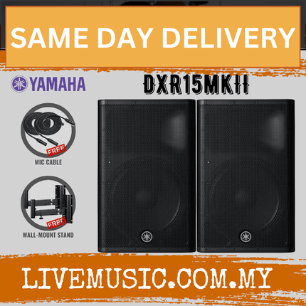 Yamaha DXR15 mkII 1100-Watt 15 inch Powered Speaker w/Speaker Stand - Each / Pair ( DXR-15 / DXR 15 / MKII )