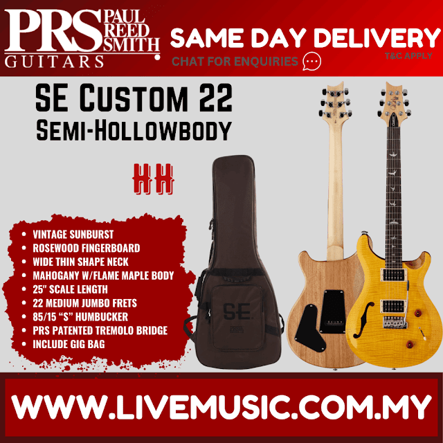 PRS SE Custom 22 Semi Hollow Electric Guitar with Bag - Santana Yellow