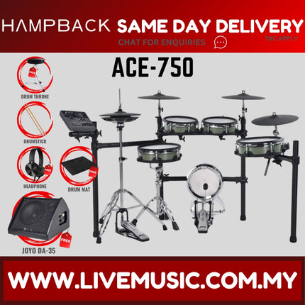 Hampback ACE-750 Full Mesh Digital Drum Set w/Headphone, Drumstick And Drum Throne - ( ACE750 ACE 750 )