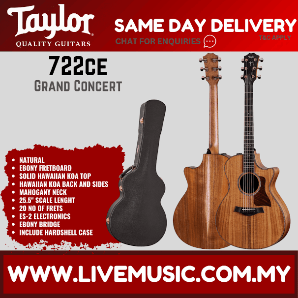 Taylor 722ce Grand Concert V-Class Acoustic Guitar, Natural, Hawaiian Koa