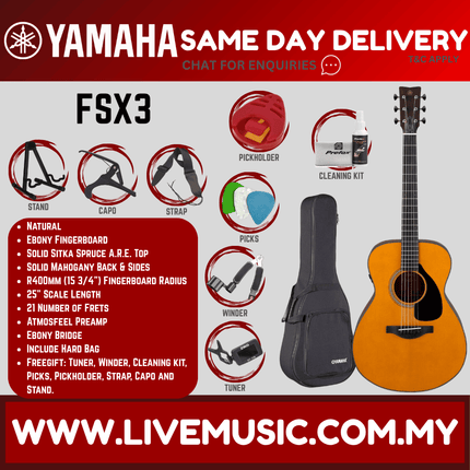 Yamaha Red Label FSX3 Acoustic-Electric Guitar with Hard Bag - Natural (FSX-3 FSX 3)