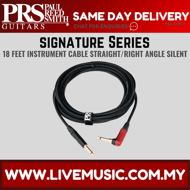 PRS Signature Instrument Cable, 18ft, Straight/Right Angle Silent