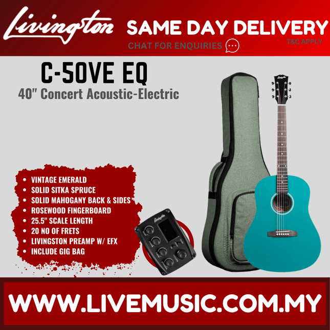Livingston C-50 EQ 40" Full Solid Concert Acoustic-Electric Guitar, Rosewood FB - ( C50 C 50 )