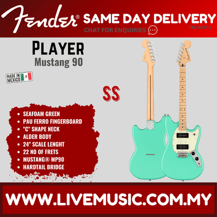 Fender Player Mustang 90 Electric Guitar, Maple Fretboard - Seafoam Green