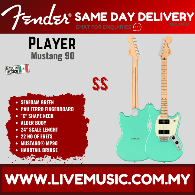 Fender Player Mustang 90 Electric Guitar, Maple Fretboard - Seafoam Green