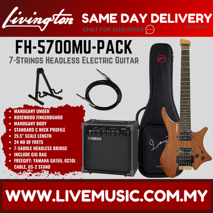 Livingston FH-5700 7-String Headless Electric Guitar w/GA15II Amplifier, RW Fretboard - ( FH5700 FH 5700 )