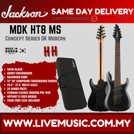 Jackson Concept Series DK Modern MDK HT8 MS 8-String Electric Guitar, Ebony FB, Satin Black