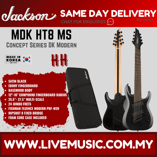 Jackson Concept Series DK Modern MDK HT8 MS 8-String Electric Guitar, Ebony FB, Satin Black