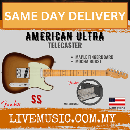 Fender American Ultra Telecaster Electric Guitar, Maple Fretboard with Case - Mocha Burst