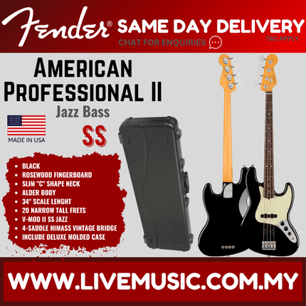 Fender American Professional II Jazz Bass Electric Guitar, Rosewood Fretboard - Black