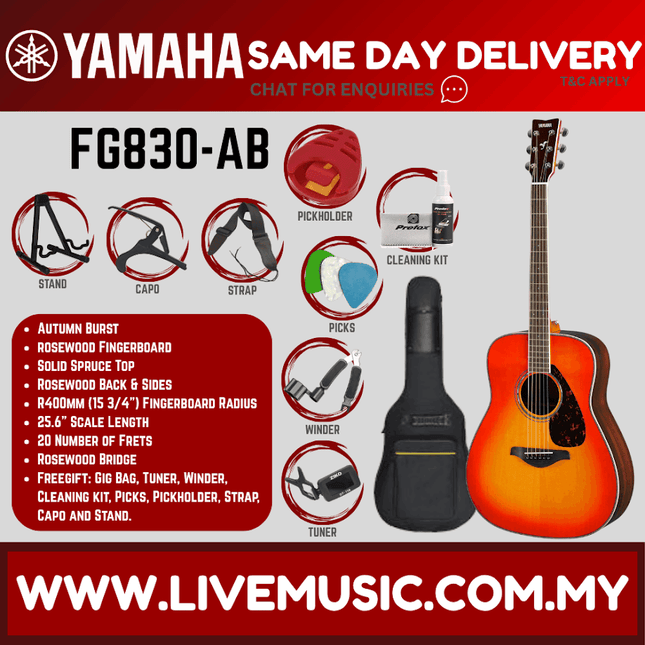 Yamaha FG830 Solid Spruce Top Acoustic Guitar - ( FG-830 / FG 830 )