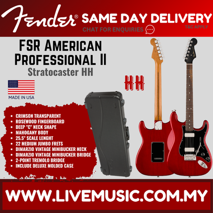 Fender FSR American Professional II Stratocaster HH Electric Guitar, RW FB, Crimson Transparent