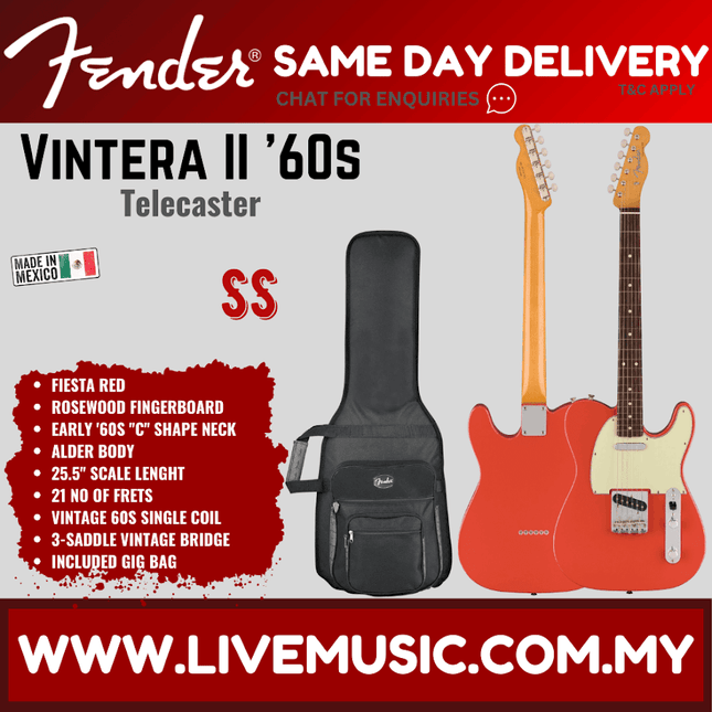 Fender Vintera II 60s Telecaster Electric Guitar, RW FB, Fiesta Red / Sonic Blue