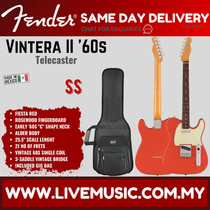 Fender Vintera II 60s Telecaster Electric Guitar, RW FB, Fiesta Red / Sonic Blue