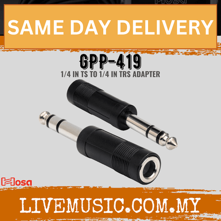 Hosa GPP-419 Adaptor, 1/4inch TS to 1/4inch TRS (GPP419/GPP 419)