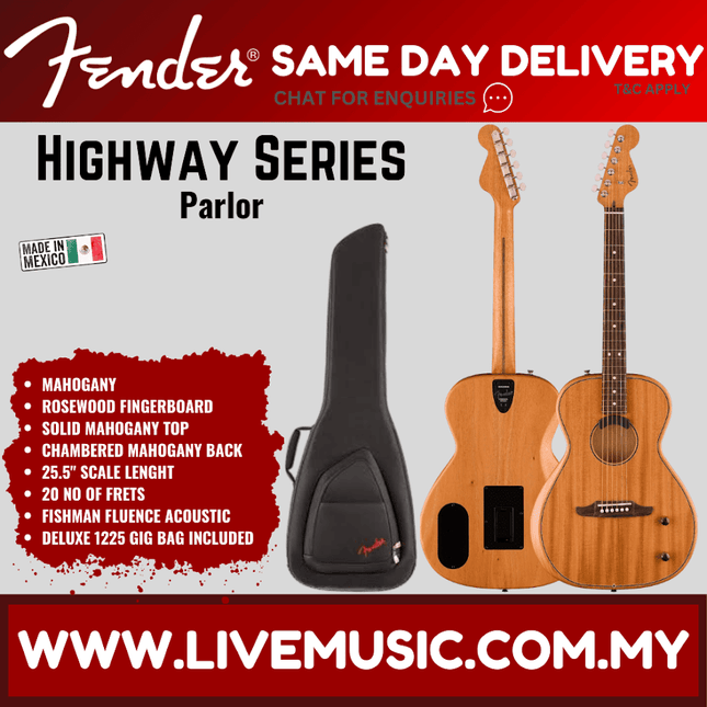 Fender Highway Series Parlor Acoustic Guitar w/Bag, RW FB, Mahogany