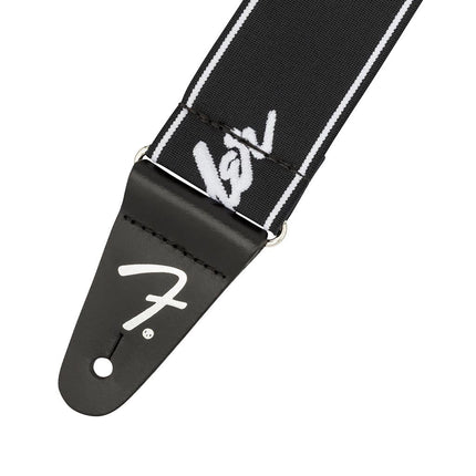 Fender Weighless Running Logo Guitar Strap, 2inch - Black/White