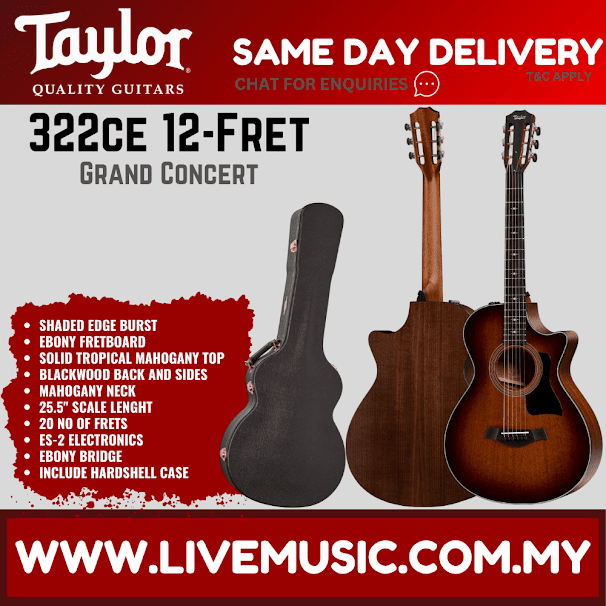 Taylor 322ce 12-Fret V-Class Grand Concert Acoustic Guitar, Shaded Edge Burst