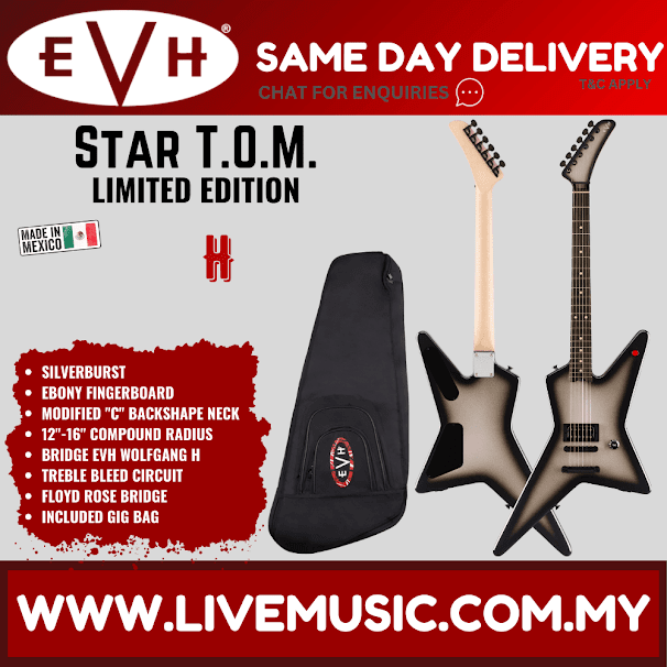 Silverburst star-shaped electric guitar with neck-through body and included gig bag