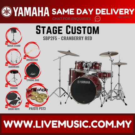 Yamaha Stage Custom SBP2F5 5-piece Acoustic Drum Set with PST 3 Cymbal Set, Hardware, Drum Throne ( STAGECUSTOMSBP2F5 )